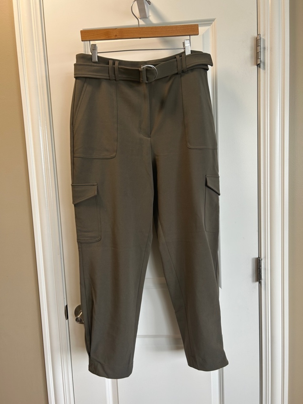Express Olive High-Rise Cargo Straight Leg Pants with Belt